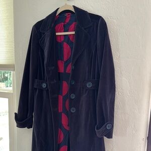 Boden Blue Velvet Coat Classic Tailored Long